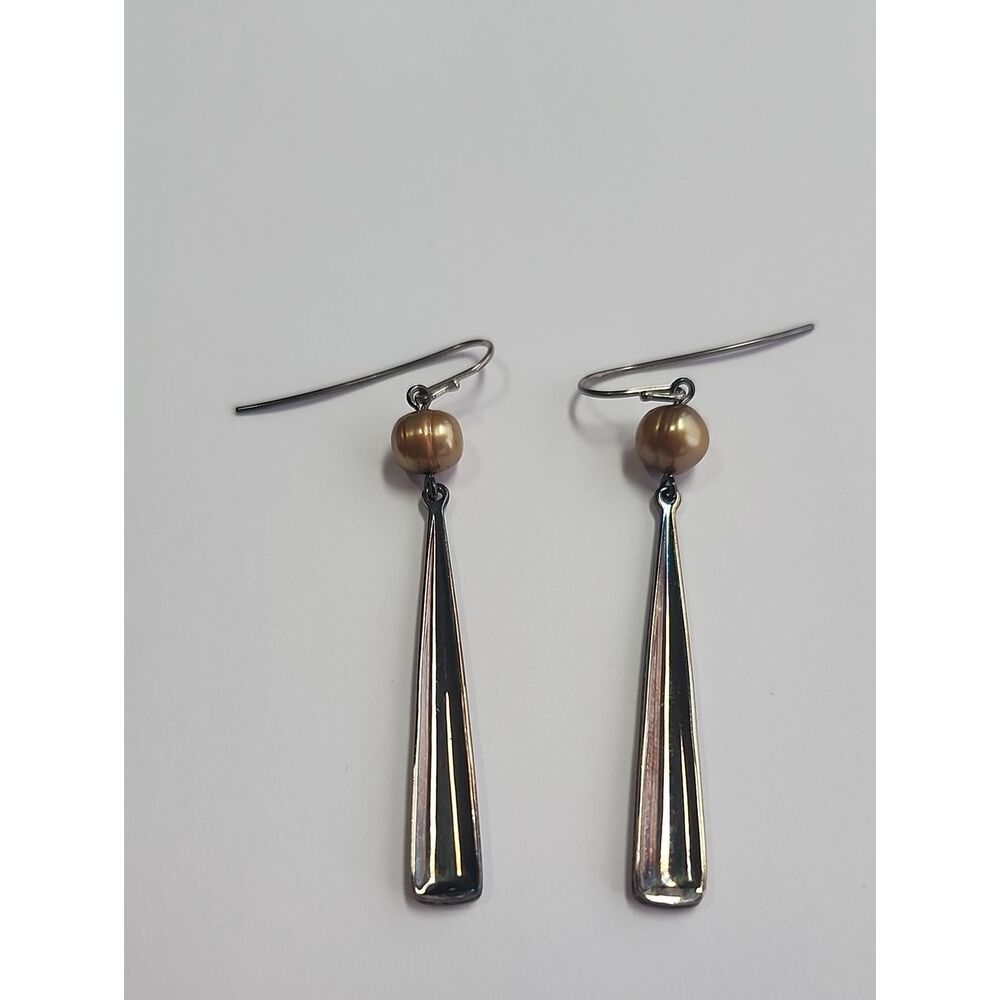 Robert Lee Morris STERLING SILVER & Bronze Pearl Dangle Earrings RLM Studios